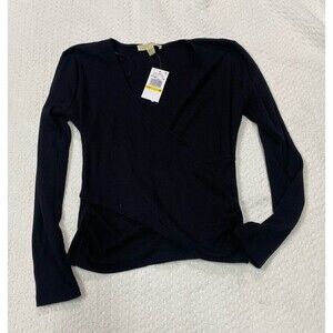 Michael Kors Black Long Sleeve Wrap Top V Neck Size Medium NWT
